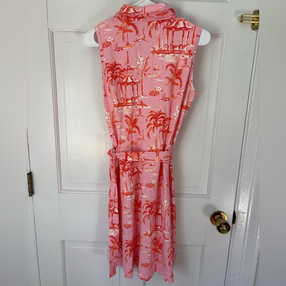 NWOT J. McLaughlin Dolly Catalina Dress Pink Flamingo Palm Trees, Size Medium M - Picture 6 of 11